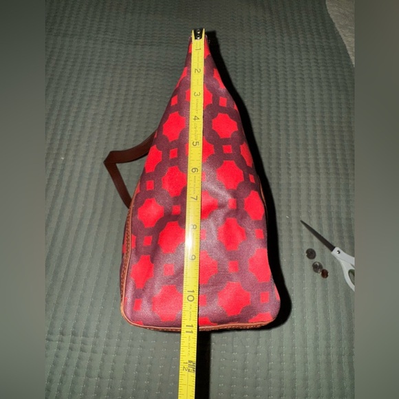 ISSAC MIZRAHI Live! Bridgehampton Printed Canvas Leather Tote Purse Bag Red NWOT - Picture 9 of 16